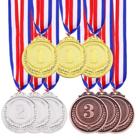 Swpeet 9 Pcs Winner Medals Gold Silver Bronze Award Medals, 1st 2nd 3rd Award Medals with Neck Ribbon, Olympic Style Medals Prizes for Competitions, Party Decorations and Awards