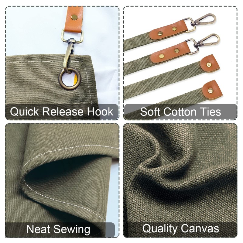 Chef Apron, Apron for Men Women with Pockets Cotton Canvas