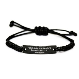 Aircraft Mechanic Gifts - Officially The World's Coolest Aircraft Mechanic Rope Bracelet, Adjustable Black Stainless Steel with Interlaced Rope, Valentine's Unique Gifts from Friends to Coworkers