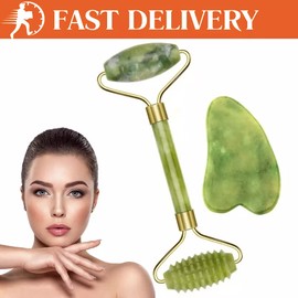 Gua Sha Face Massage Roller Set Natural Jade Stone Professional Beauty Tool UK