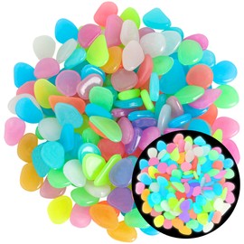 150 PCS Luminous Stones – Mixed Color Glow Rocks Decorations DIY Decorative Pebbles for Aquarium Fish Tank Sidewalk Garden Path Patio Terrace Lawn Yard Ornaments Colorful Cobbles Decor FD05MX150