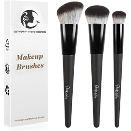 Start Makers Makeup Brushes 3Pcs Set, Foundation Brush for Liquid Makeup, Powder Brush & Concealer Brush, Vegan Synthetic Face Brush Kit for Flawless Blending, Bronzer & Setting