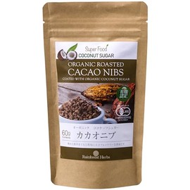Organic Cacaonib Coconut Sugar Flavor, 2.1 oz (60 g), 1 Bag, Made in Peru, Organic JAS Organic, Additive-Free, Organic Roosted Cacaonibs Coated with Cocutsugar