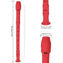 Soprano Recorder 8 Hole Classic German Style Descant Flute Musical Instruments + Cleaning Rod + Instruction for Beginners School Graduation Gift (Red)