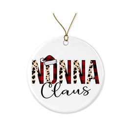 HTDesigns Leopard Nonna Claus Christmas Ornament - Red Buffalo Plaid Christmas Ornament for Nonna - Christmas Family Ornament Printed on Both Sides