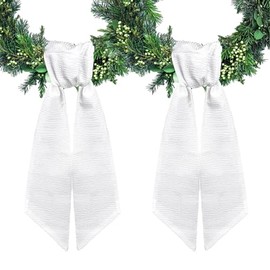 Ftuuo 2pcs Wreath Sash for Front Door White Seersucker Wreath Satin Sash Burlap Garland Ribbon Accessories for Wreath Yard Doorway Indoor Outdoor Bow Bridal Shower Home Decor,5.1 x 54.3