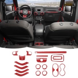 RT-TCZ Interior Trim Kit Cover Center Console Decoration Accessories Compatible with Jeep Wrangler JK JKU 2011-2018 4 Door 18PCS,Red Carbon Fiber