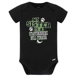 Really Awesome Shirts My Sister Is A Staffordshire Bull Terrier Funny Baby Bodysuit (Black), 24 Months Black