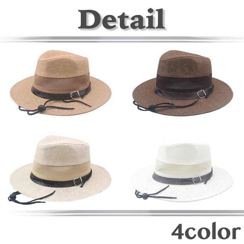 White Fang CZ887 Men's Flat Straw Hat, Breathable, Sunscreen, Lightweight,