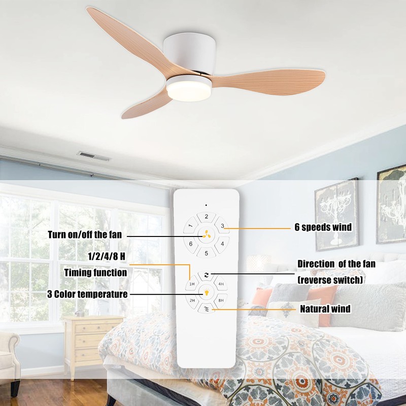 GESUM 42" Flush Mount Ceiling Fan Light with 3 Colors,