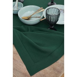 Solino Home Rainforest Green Linen Tablecloth 60 x 108 Inch - Classic Hemstitch, 100% Pure Linen Rectangular Tablecloth - Machine Washable Table Cloth