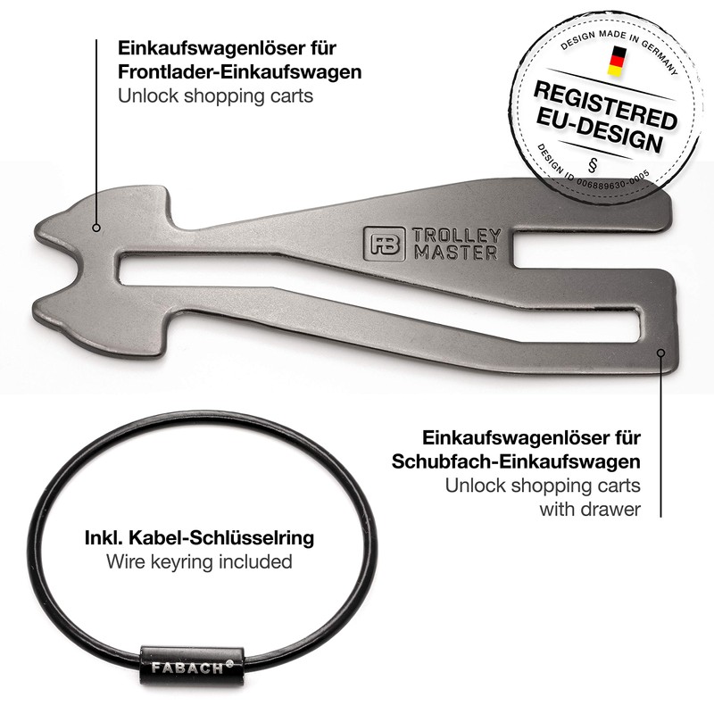 Fabach Black Trolley Master Shopping Trolley Release Key for all