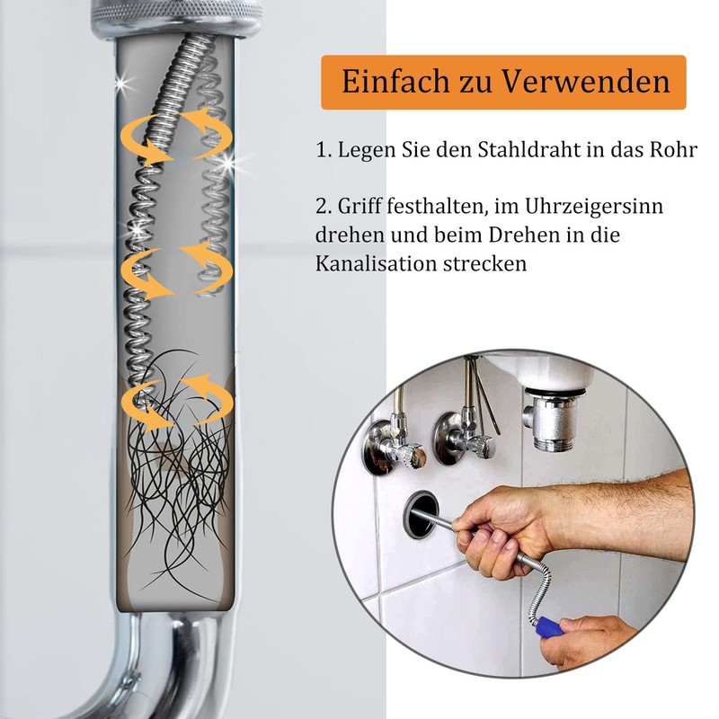 Pipe Cleaning Spiral with Drill Tip for Cleaning Various Drain