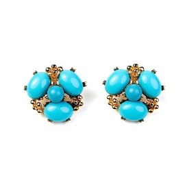 Kenneth Jay Lane Gold and Turquoise Cabochon Cluster Pierced Earrings
