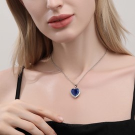AILUOR Titanic Heart of the Ocean Necklace, Silver Plated Blue Sapphire Crystal Necklace Pendants Jewelry Valentines Mother's Day Gifts (Style 1)
