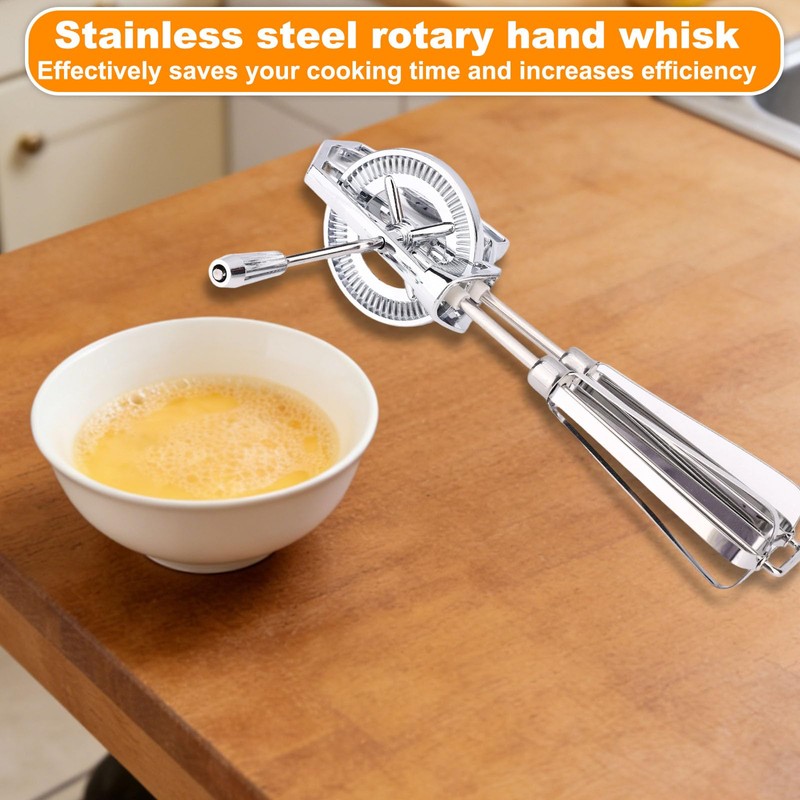 Dual Rotary Hand Egg Beater, Stainless Steel Rotary Hand Whisk
