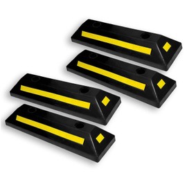 VaygWay Heavy Duty Rubber Parking Curb Guide –Car Parking Block - 2 Pcs Driveway Car Garage Wheel Stopper- Professional Grade Parking w/Yellow Reflective Tape Curb– Universal (Black + Yellow 4 Pc.)