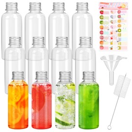 Mooshy 60ml Plastic Bottles Mini Alcohol Bottles 12pcs Empty Spirit Bottles Shot Bottles with Lids Bottles Miniature Reusable with Silver Screw Caps for Alcohol Juices Water