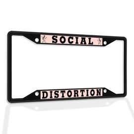 Fastasticdeals Metal Insert License Plate Frame Social Distortion Weatherproof Car Accessories Black 4 Holes Solid Insert