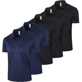 Gaiatiger 5 Pack Workout Polo Shirts for Men Quick Dry Casual Washability Short Sleeve Tops Moisture Wicking Athletic Running Gym Breathable Active Polo(P531) 3B2NM