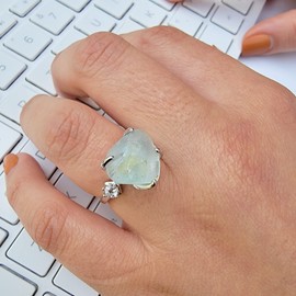 Real Raw Crystal Ring Birthstone sterling silver White Gold statement Jewelry gift for her Christmas Mothers Day Birthday Valentine Statement Ring Gift Uniquelan Jewelry (blue-topaz, 9)