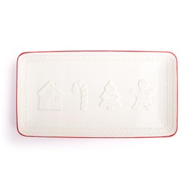 DEMDACO Baking Holiday Memories Classic White, Red 15 x 8 Inch Ceramic Stoneware Christmas Tabletop Décor, Entertaining Rectangular Serving Dish Cookie Plate Platter, Silhouette Christmas Characters