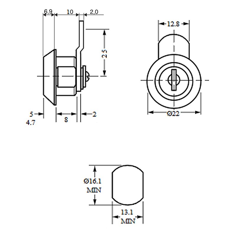 Cabinet Lock Furniture Lock Letter Box Lock 8 mm Lever