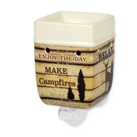 Cabin Rules Rustic Wood Outdoor Design Cream Ceramic Stone Plug-in Warmer