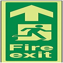 VSafety Glow In The Dark Portrait Fire Exit Arrow Up Sign - 100mm x 300mm - Rigid Plastic