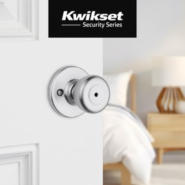 Kwikset Tylo Interior Privacy Door Knob with Lock, Door Handle For Bathroom and Bedroom, Satin Chrome Keyless Turn Lock Doorknob, 1 Count (Pack of 1)