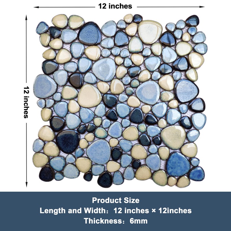 Elephantile Shower Floor Pebble Tile Blue Mosaic Tiles for Bathroom