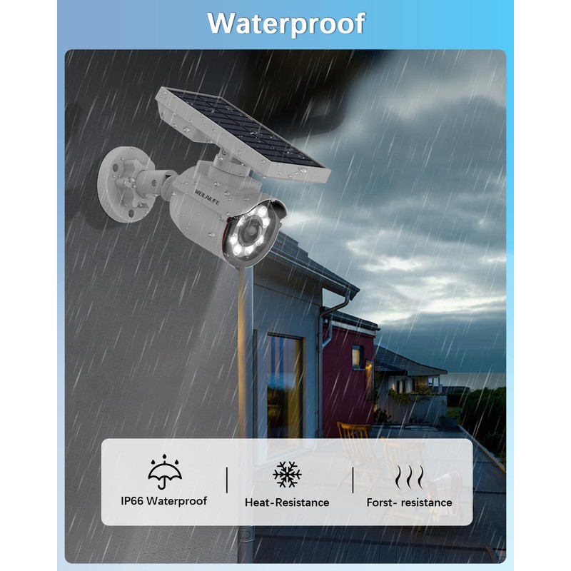 WEILAILIFE Solar Motion Sensor Light Outdoor Wireless Security Floodlight Fake