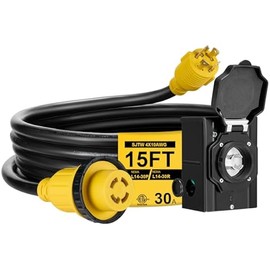 15FT 30 Amp Generator Cord with Pre-Drilled Power Inlet Box,Heavy Duty Generator Power Cord 4 Prong,125/250V,NEMAL14-30P/14-30R,Waterproof,ETL Listed,Home/RV Power Supply