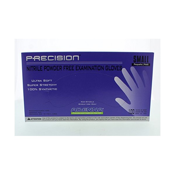 Adenna PCS772 Precision Nitrile PF Exam Gloves, Small, 100 Count (Pack of 10)
