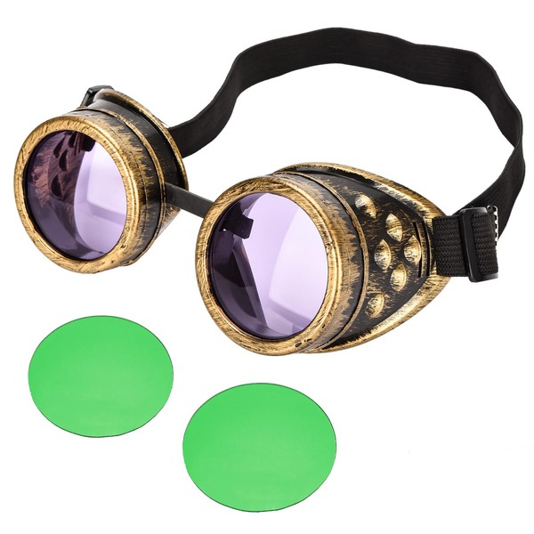Steampunk Goggles SANGLE SOPFFY Steampunk Glasses Vintage Goggles Changeable Colored Lens Halloween Costume Accessory BRONZE
