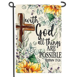 With God All Things Are Possible Sunflower Floral Garden Flag 12x18 Inch Double Sided Flowers Yard Outdoor Decoration(A)