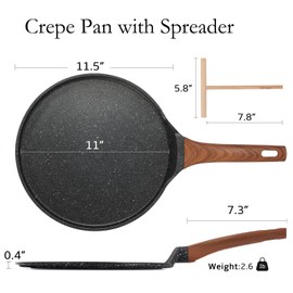 ESLITE LIFE 11 Inch Crepe Pan with Spreader, Nonstick Granite Coating Dosa Pan, Roti Tawa Comal Para Tortillas Pancake Griddle Pan, Induction Compatible, PTFE & PFOA Free, Black