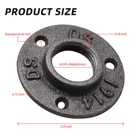 10 PACK 3/4" 3 Holes Floor Flange, Rustic Industrial Black Malleable Iron Floor Flange For Pipe Shelf Furniture Home Decor