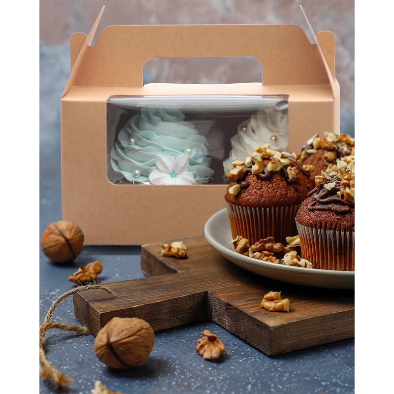 Gcardist Brown Cupcake Container Double Cupcake Stand Disposable 15 Double