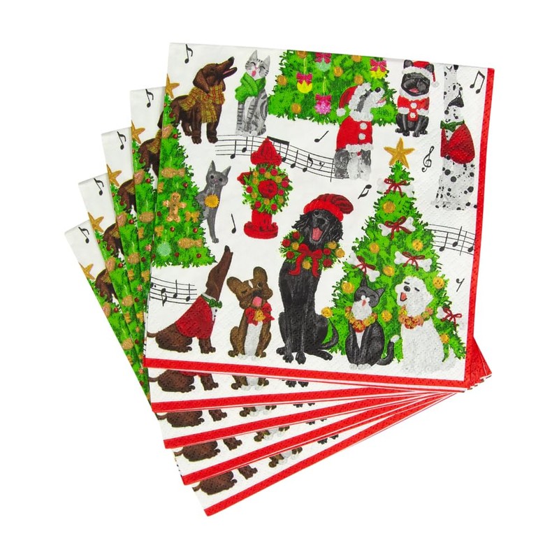 Caspari Caroling Pets Paper Luncheon Napkins - 20 Per Package
