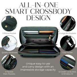 BULL GUARD Crossbody Leather Wallet Phone Purse, Anti Theft and RFID Blocking, Small Elegant Design for Travel