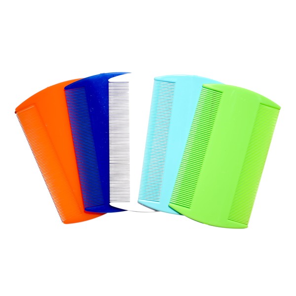 Lice Comb - 5 Double-Sided Fine Tooth Plastic Combs for