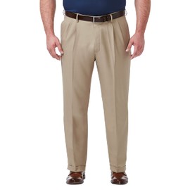 Haggar Men's Premium Comfort Classic Fit Pleat Front Pant Reg. and Big & Tall Sizes, Medium Khaki Bt, 46W x 32L