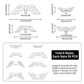 PandaHall 160 Pieces Angle Wing Charms Antique Silver Fairy Wings Spacer Beads Tibetan Alloy Guardian Angel Loose Beads for DIY Jewellery Earrings Necklace Key Ring Wedding Decoration