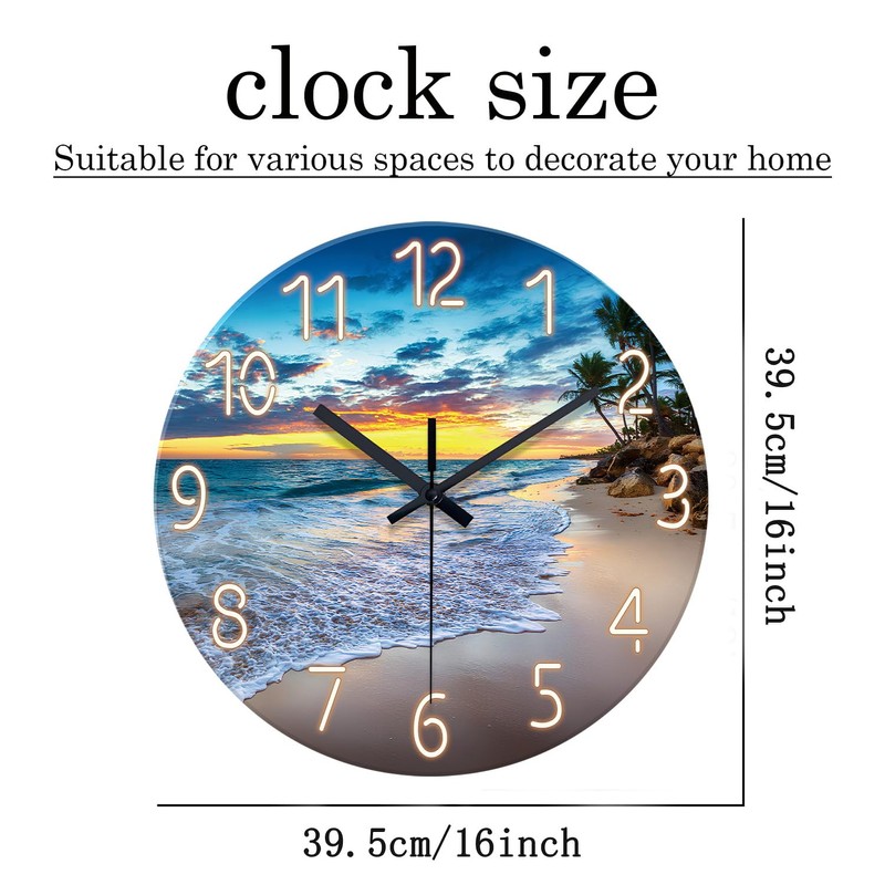 Glass Beach Wall Clocks Battery Operated 16 Inches or Larger