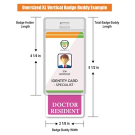 Oversized Doctor Resident Badge Buddy - Vertical Extra Large Badge Buddies for Doctors - 2 1/8 X 5 1/2 Role Identification Badge Backer Card - USA Printed by Specialist ID (Hot Pink)