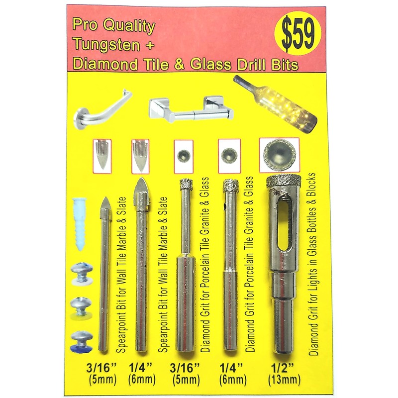 Diamond Tile Drill Bit Kit - Glass & Porcelain Set,