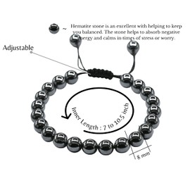 Hematite Bracelet for Women Men's Gifts - Protection Healing Crystal Bracelet - 8mm Gemstone Beaded Adjustable Bracelet Pulseras Para Hombres Mujer Stocking Stuffers