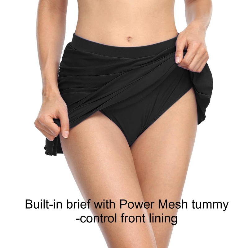 Hilor Women's Skirted Bikini Bottom High Waisted Shirred Swim Bottom