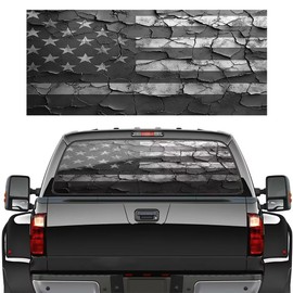 Black White American Flag Truck Rear Window Decal American Flag Tint Perforated Graphic Vinyl Sticker Automotive Patriotic Decoration Fit Most Pickup Trucks SUV,Truck Decals Size 66" x 20"